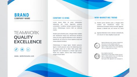 Blue Wavy Business Trifold Brochure Template