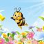 Cartoon Bee Flying Over Flower Field
