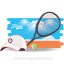 Court Of Tennis Sport With Racket Cap And Ball