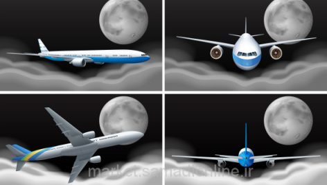 Four Scenes With Airplane Flying At Night