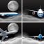 Four Scenes With Airplane Flying At Night