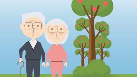 Grandparents Cartoon And Trees