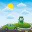 Green Car On Road And Station Pump Biofuel