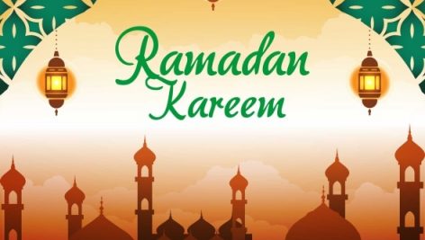 Green Ramadan Kareem Typography With Brown Silhouette Mosque