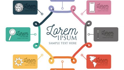 Infographic With Colorful Business Cards Around Of Hexagon