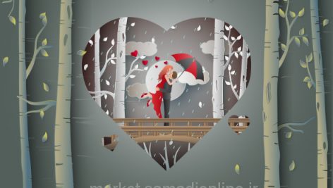 Llustration Of Romantic Couple On The Bridge And Rain Forest