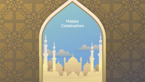 Mosque With Eid Mubarak Typography