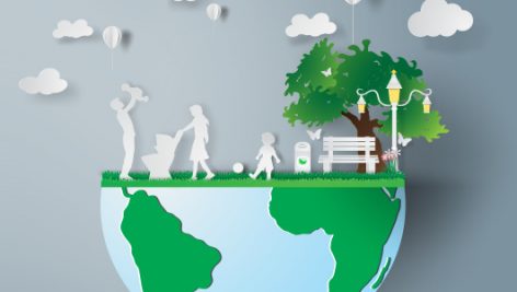 Paper Art Of Family And Park On Green Ecology Idea Concept