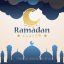 Ramadan Kareem With Flat Mosque Cloud And Moon