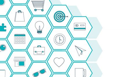 Set Of Digital Marketin Icons On Hexagons