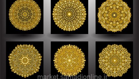 Set Of Gold Mandala Indian Floral Medallion
