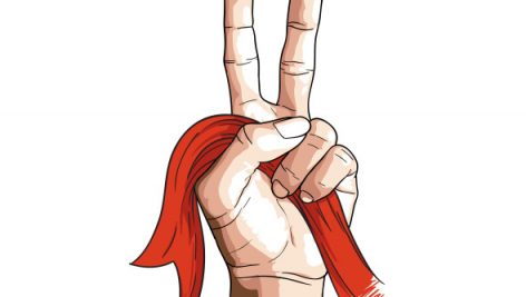 Victory Hand Hold Red Ribbon
