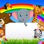 Freepik Cartoon Animal With Blank Sign And Rainbow