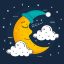 Freepik Sleeping Moon In Nightcap Isolated On Blue Background