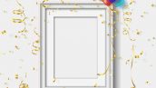 Freepik White Frame On White Wall With Colorful Balloon Gold Ribbon And Gold Confetti