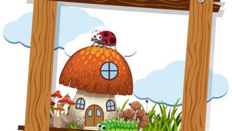 Freepik Wooden Frame With Mushroom House And Insects