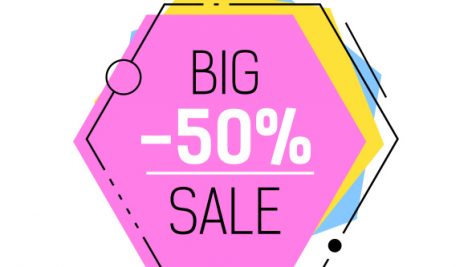 Freepik Big Sale Minus Fifty Percent Lettering In Lilac Hexagon With Frame