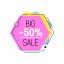 Freepik Big Sale Minus Fifty Percent Lettering In Lilac Hexagon With Frame