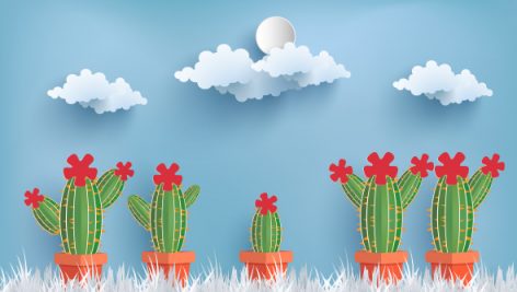 Freepik Green Cactus With Paper Art Background With Blue Sky View