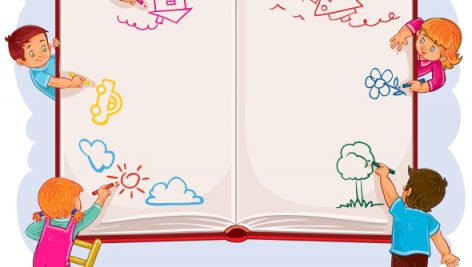 Freepik Happy Children Together Draw On Large Sheet Of Book