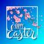 Freepik Happy Easter Lettering With Blooming Sakura Twig In Frame On Blue Background