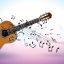 Freepik Music Banner With Acoustic Guitar And Falling Notes On Clean Background
