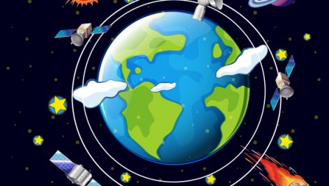 Freepik Space Theme With Satellites And Planets Around Earth