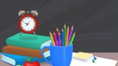 Freepik Clock On Book With Color Pencil And Apple