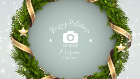 Freepik Happy Holidays Photo Frame Christmas Wreath Illustration