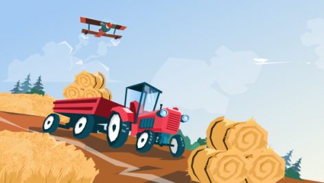 Freepik Tractor Straw Bale Wheat Harvest Field Vector Illustration