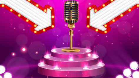 Freepik Stage With Golden Microphone On Shiny Background