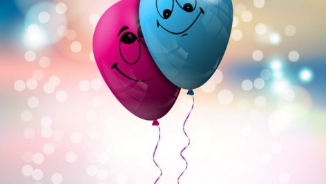 Blue And Pink Balloon With Funny Facial
