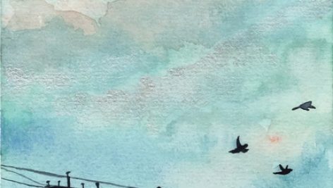 Blue Sky And Bird Watercolor Background