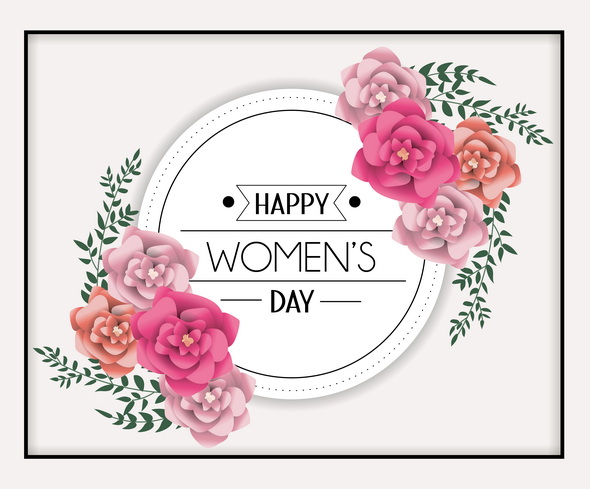 وکتور Circle Sticker To Womens Day Celebration With Roses