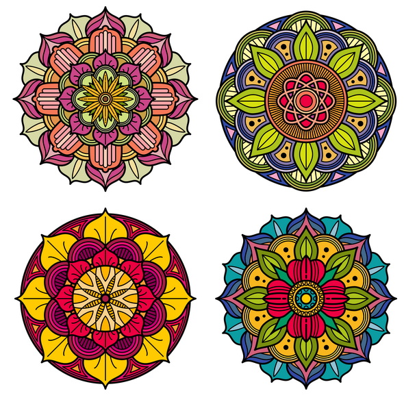 وکتور Color Mandalas Indian And Chinese Floral Vector Patterns