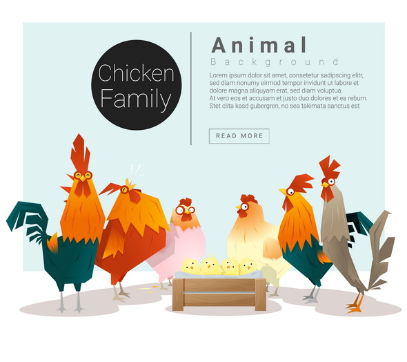 وکتور Cute Animal Family Background With Chickens