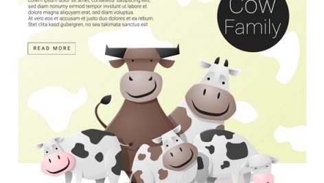 Cute Animal Family Background With Cows