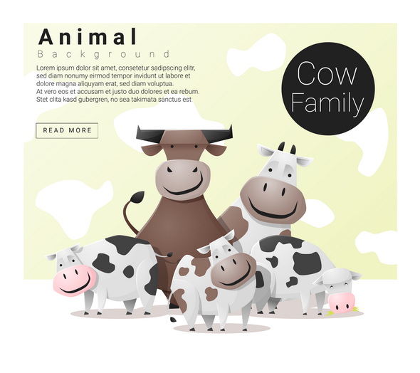 وکتور Cute Animal Family Background With Cows