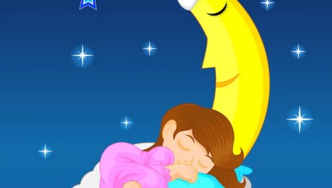 Cute Little Girl Sleeping On Moon