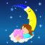 Cute Little Girl Sleeping On Moon