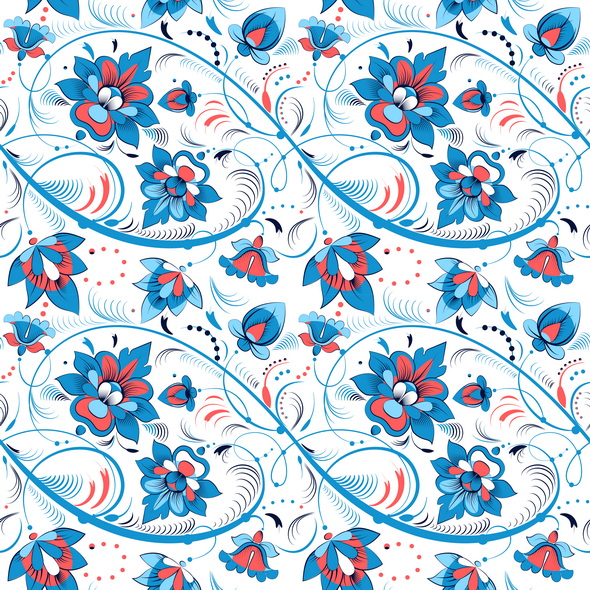 وکتور Floral Seamless Pattern In Russian Folk Style