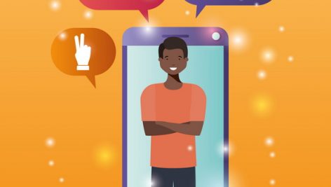 Freepik Black Man In Smartphone With Social Media Bubbles