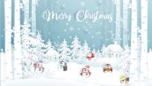 Freepik Christmas Card With Santa Claus And Cute Penguins In Snow Village
