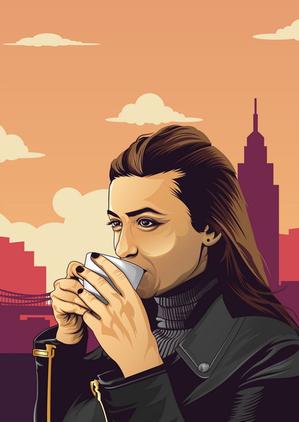 وکتور Girl Drinks Coffee
