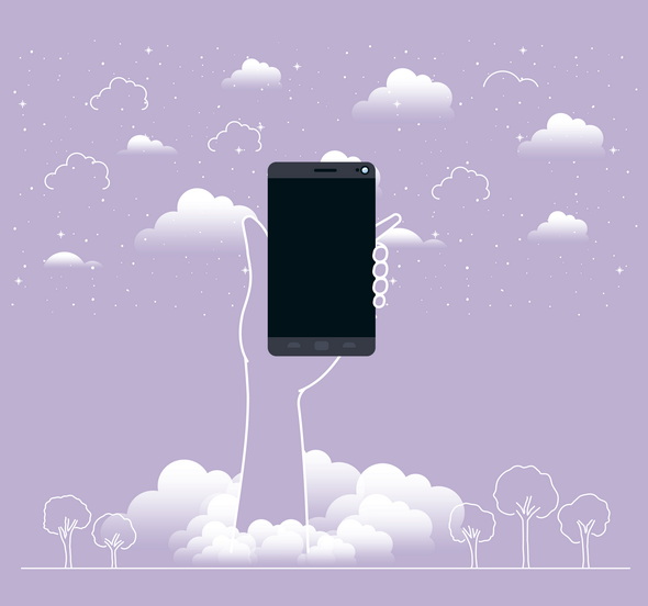 وکتور Hand Lifting Smartphone In The Sky
