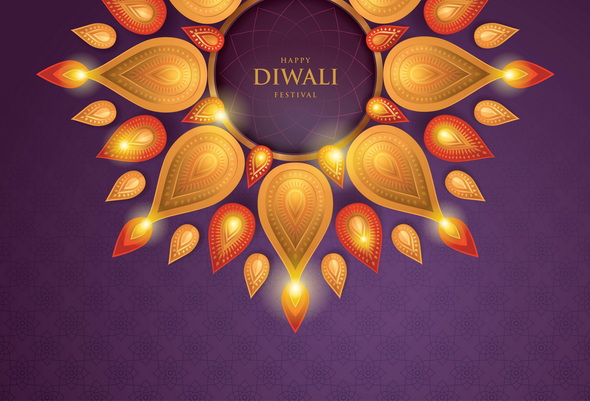 وکتور Happy Diwali Festival With Oil Lamp Paper Art