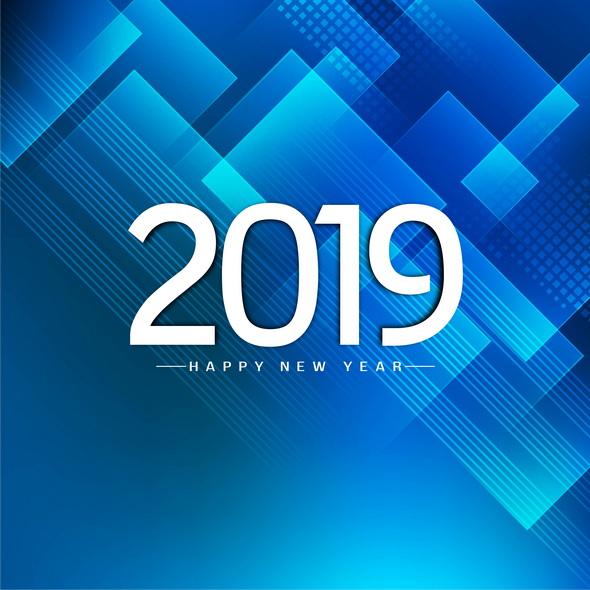 وکتور Happy New Year 2019 Decorative Modern Blue Background