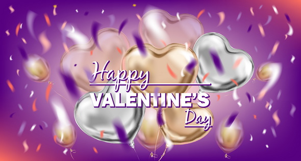وکتور Happy Valentines Day Violet Image With Foil Air Balloons