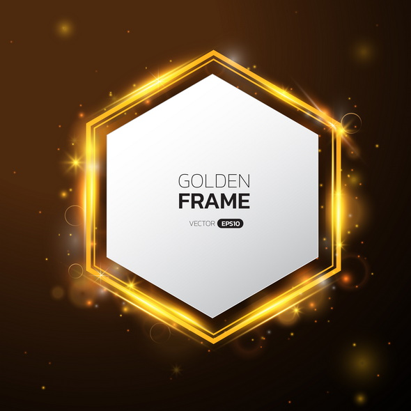 وکتور Hexagon Gold Frame With Light Effect