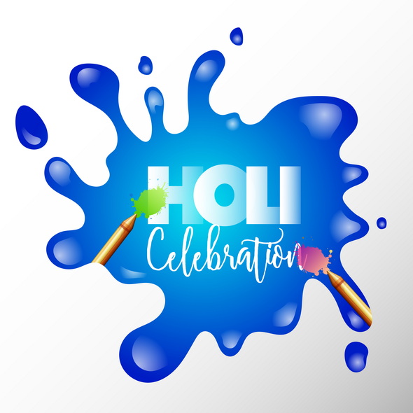 وکتور Holi Celebration Concept With Golden Color Guns On Blue Color Sp